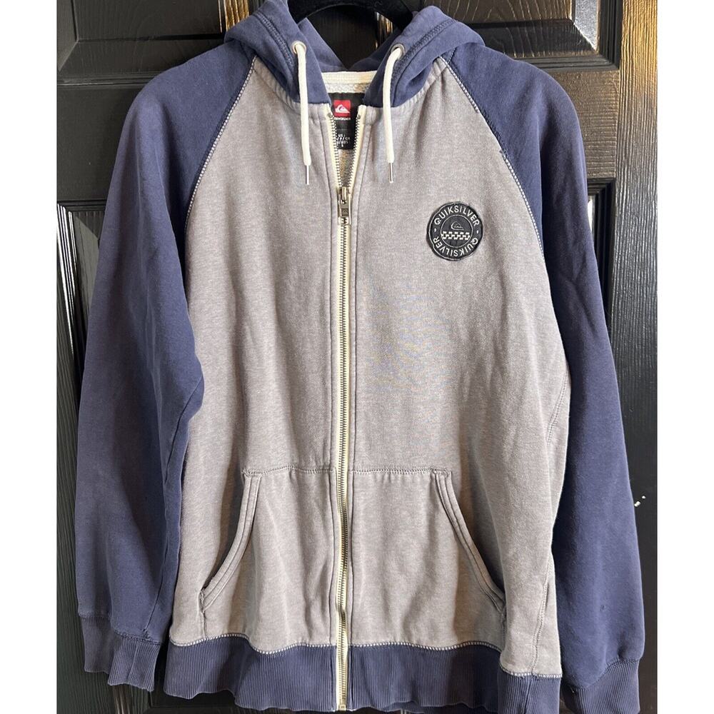 QUIKSILVER Y2K Men’s Small Gray Navy hoodie/hooded Jacket - Flaws - See Pic Surf